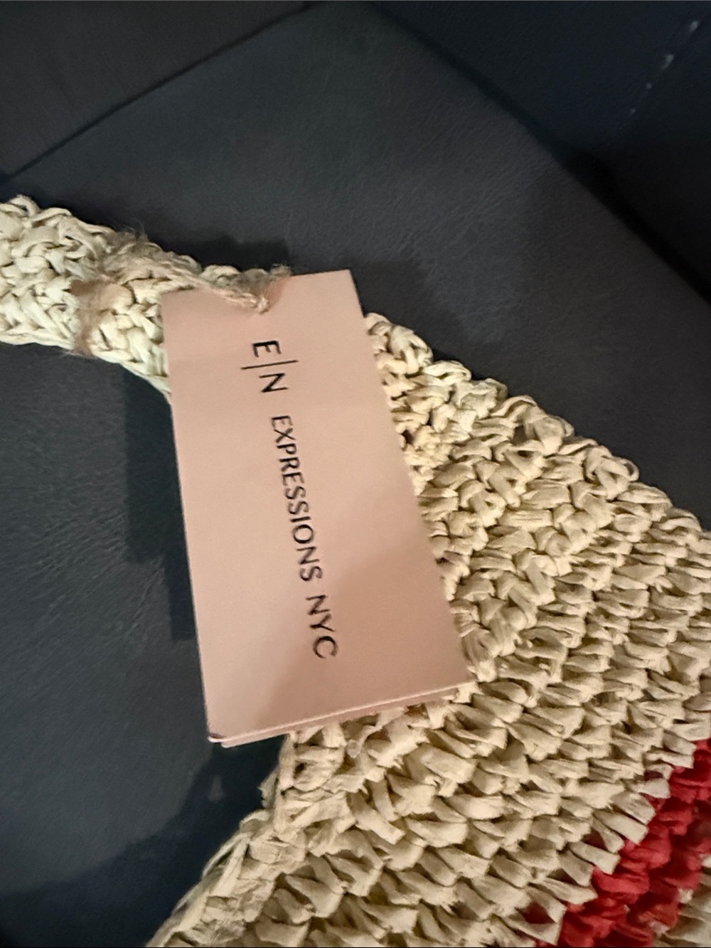 Woven Cream Shoulder Bag with Red and Blue Stripes - Picture 2 of 6